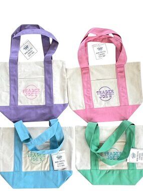 NWT 4 Trader Joe's Mini Pastel Canvas Tote Bags Totes 2025 Limited Edition